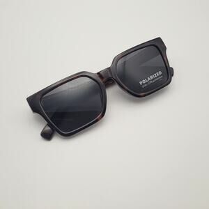 Tortoise Angular Rectangle Sunglasses Oversized Statement Shades New Polarized